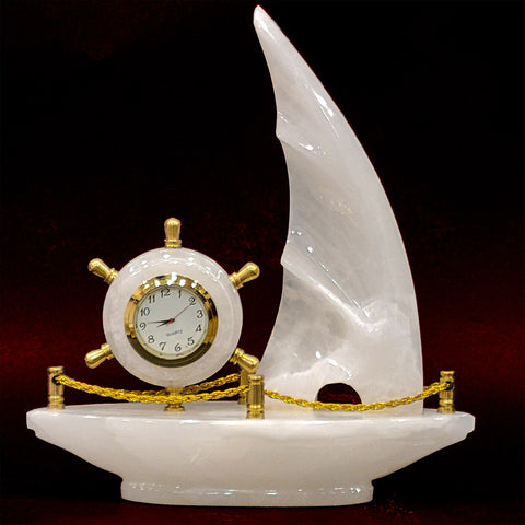 Onyx/Marble Zelma White Sail Boat Clock