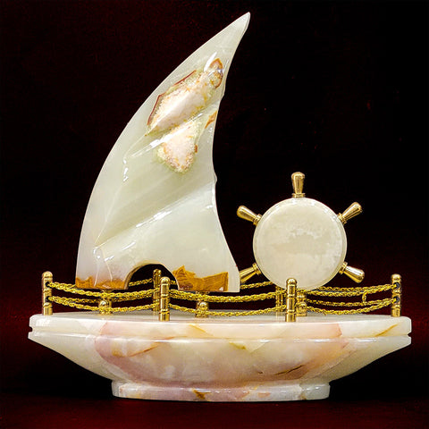Onyx/Marble Zelma Sail Boat Clock