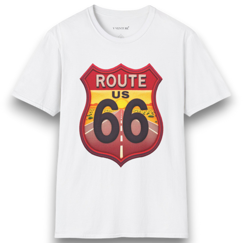 Route US 66 Unisex T-Shirt by V VENTURE - Iconic Gildan Softstyle Tee V VENTURE