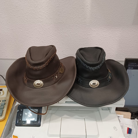 Wholesale Vventure Handmade Cowhide Leather Cowboy Hats - 10-Pack (Black & Coffee)