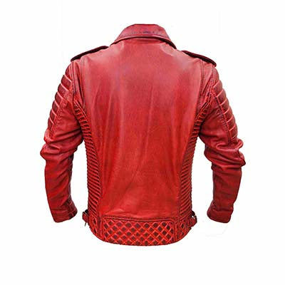 V VENTURE Men's Red Leather Jacket Medium with Quilted Padding