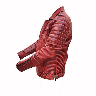 V VENTURE Men's Red Leather Jacket Medium with Quilted Padding