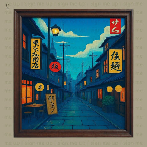 Anime Cafe Digital Print | Modern Ukiyo-e Wall Decor | Japanese Illustration Download | Cozy Tokyo Street Art V VENTURE