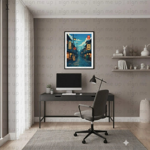 Anime Cafe Digital Print | Modern Ukiyo-e Wall Decor | Japanese Illustration Download | Cozy Tokyo Street Art V VENTURE