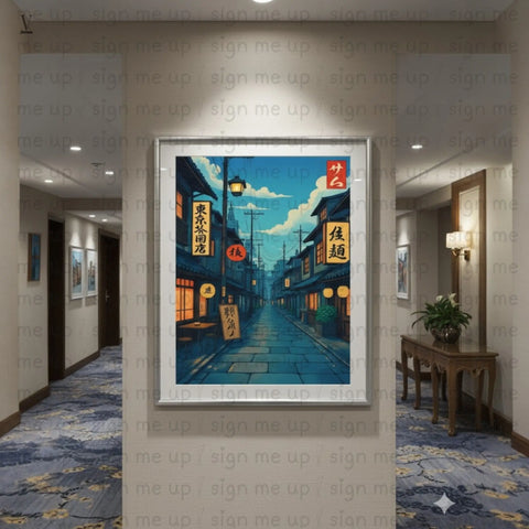 Anime Cafe Digital Print | Modern Ukiyo-e Wall Decor | Japanese Illustration Download | Cozy Tokyo Street Art V VENTURE