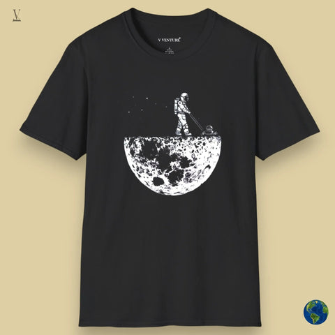 Astronaut T-Shirt Astronaut Mowing Moon T-Shirt - Funny Space Unisex Tee | Novelty Half Moon Design V VENTURE
