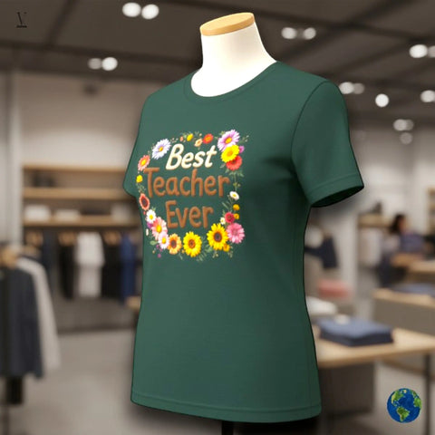 Best Teacher Ever" Floral T-Shirt | Appreciation Gift Tee | Unisex Cotton  Product Description: V VENTURE