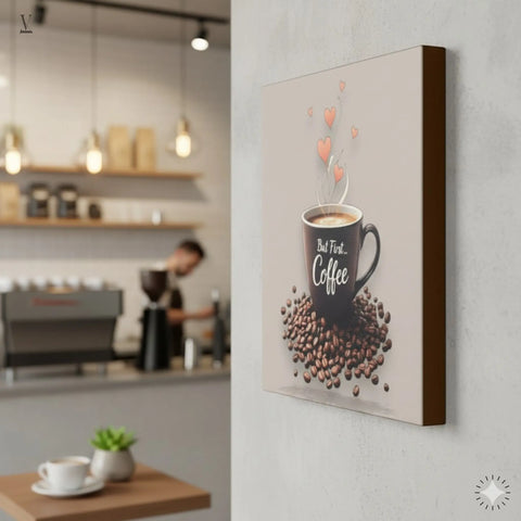"But First, Coffee" Wall Art | Museum-Grade Archival Print & Framed Options | Perfect Kitchen & Cafe Deco V VENTURE