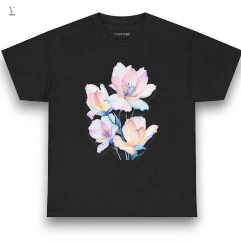 Floral Unisex T-Shirt by V VENTURE - Floral T-Shirt Elegant Flower Design Gildan 5000 Heavy Cotton Tee V VENTURE
