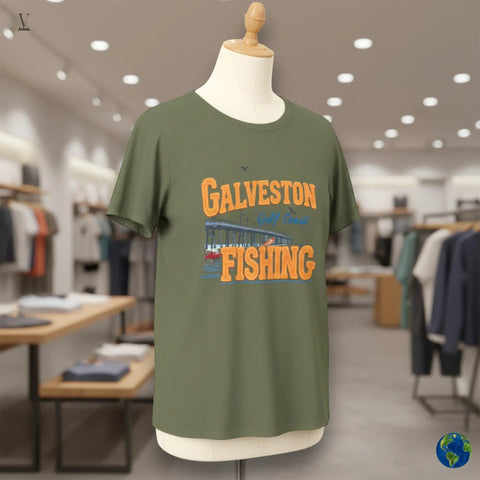 Galveston Fishing Unisex T-Shirt | Gulf Coast Pier Design | Gildan Softstyle 64000 Cotton Tee | Beach & Angler Apparel V VENTURE