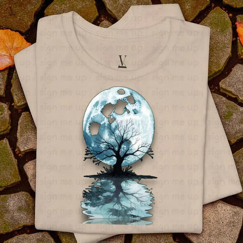 Mystical Moon Tree PNG: Reflective Water Art, POD Design (Digital Download V VENTURE