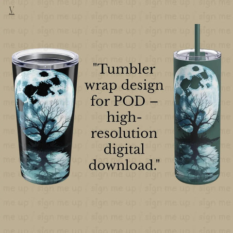 Mystical Moon Tree PNG: Reflective Water Art, POD Design (Digital Download V VENTURE