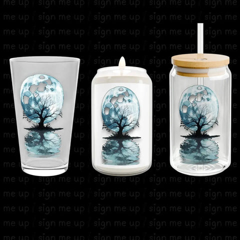 Mystical Moon Tree PNG: Reflective Water Art, POD Design (Digital Download V VENTURE