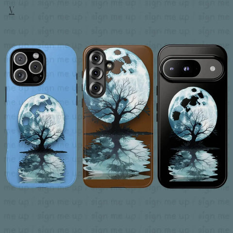 Mystical Moon Tree PNG: Reflective Water Art, POD Design (Digital Download V VENTURE