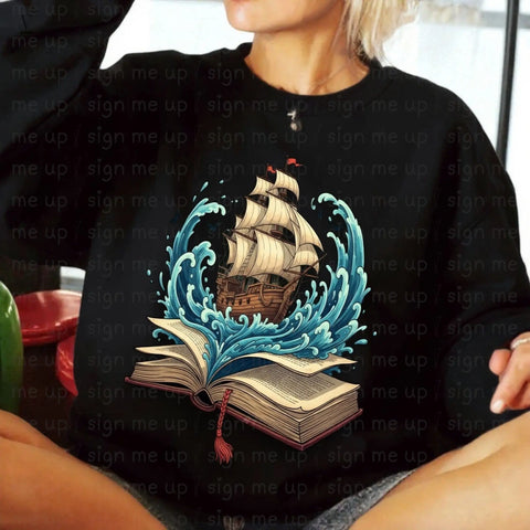 Nautical Adventure Book Digital Art | Ship on Waves Printable Wall Decor | Instant Download for Home & POD V VENTURE