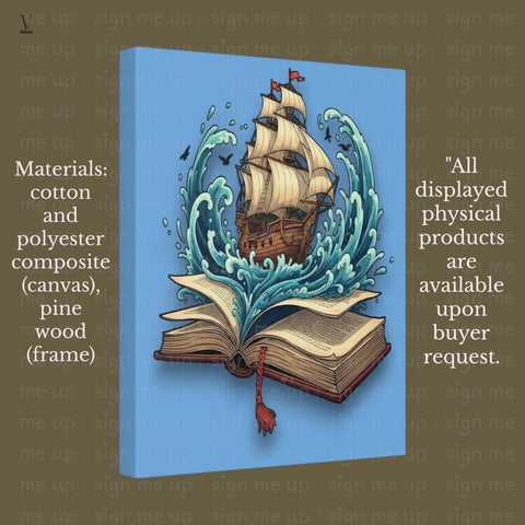 Nautical Adventure Book Digital Art | Ship on Waves Printable Wall Decor | Instant Download for Home & POD V VENTURE