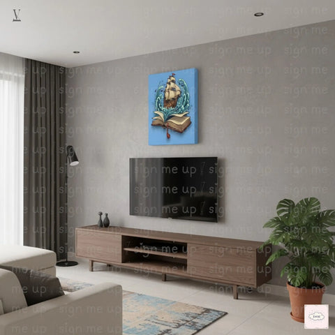 Nautical Adventure Book Digital Art | Ship on Waves Printable Wall Decor | Instant Download for Home & POD V VENTURE