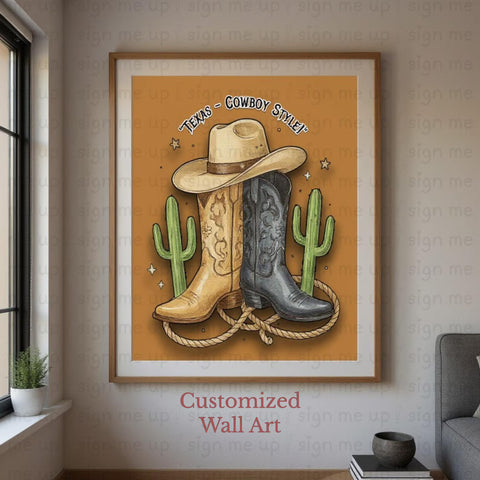 Texas Cowboy Style" Digital Art | Western Boots & Hat PNG Design for POD Small Business V VENTURE