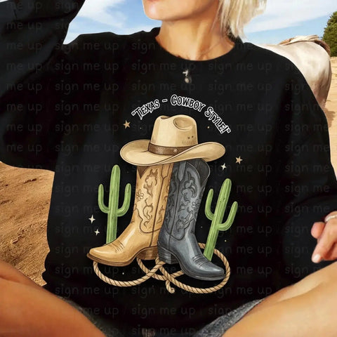 Texas Cowboy Style" Digital Art | Western Boots & Hat PNG Design for POD Small Business V VENTURE