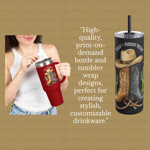 Texas Cowboy Style" Digital Art | Western Boots & Hat PNG Design for POD Small Business V VENTURE