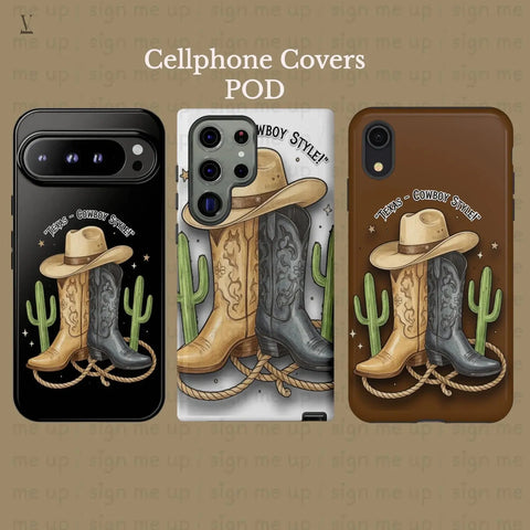 Texas Cowboy Style" Digital Art | Western Boots & Hat PNG Design for POD Small Business V VENTURE