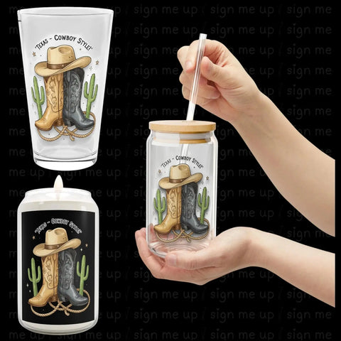 Texas Cowboy Style" Digital Art | Western Boots & Hat PNG Design for POD Small Business V VENTURE