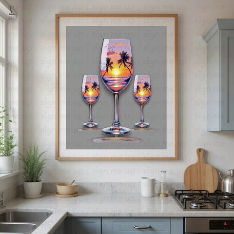 Tropical Sunset Drink Glass PNG | High-Resolution POD Design File V VENTURE