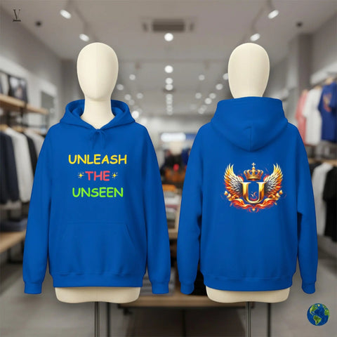 Unleash The Unseen hoodie Unisex "Unleash The Unseen" & "U" Emblem Heavy Blend Hoodie - Front & Back Design V VENTURE