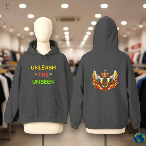 Unleash The Unseen hoodie Unisex "Unleash The Unseen" & "U" Emblem Heavy Blend Hoodie - Front & Back Design V VENTURE