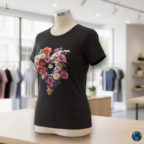 Flower Heart Lover T-Shirt: Floral Design Tee, Unisex Cotton Shirt, Soft & Breathable V VENTURE
