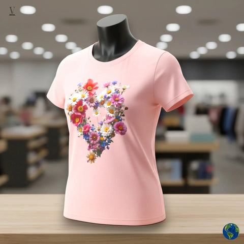 Flower Heart Lover T-Shirt: Floral Design Tee, Unisex Cotton Shirt, Soft & Breathable V VENTURE
