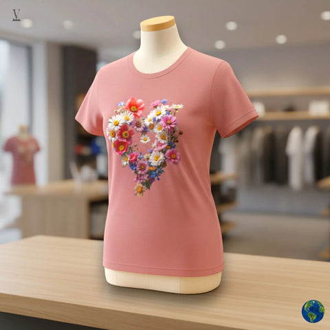 Flower Heart Lover T-Shirt: Floral Design Tee, Unisex Cotton Shirt, Soft & Breathable V VENTURE