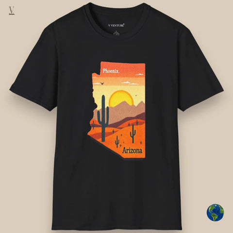 Phoenix Arizona T-Shirt Map Unisex T-Shirt - Desert Sunset Design - Gildan Softstyle Tee V VENTURE