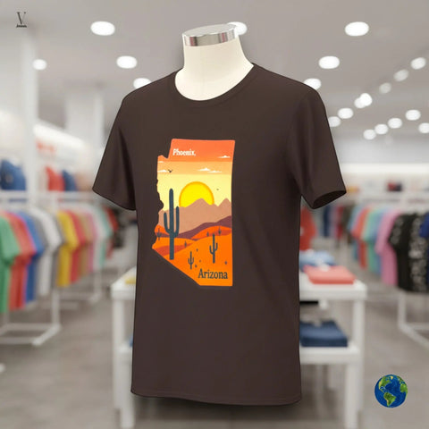 Phoenix Arizona T-Shirt Map Unisex T-Shirt - Desert Sunset Design - Gildan Softstyle Tee V VENTURE