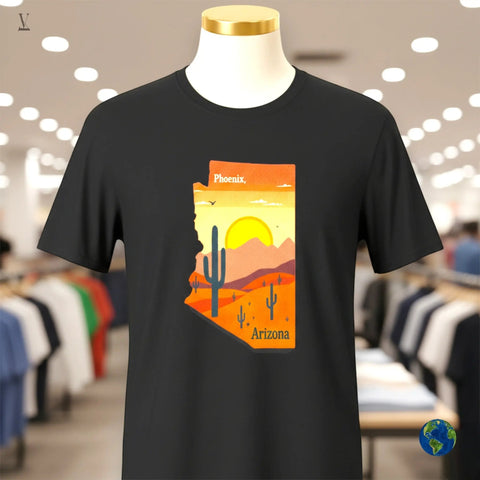 Phoenix Arizona T-Shirt Map Unisex T-Shirt - Desert Sunset Design - Gildan Softstyle Tee V VENTURE