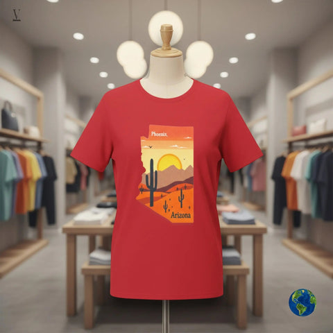 Phoenix Arizona T-Shirt Map Unisex T-Shirt - Desert Sunset Design - Gildan Softstyle Tee V VENTURE