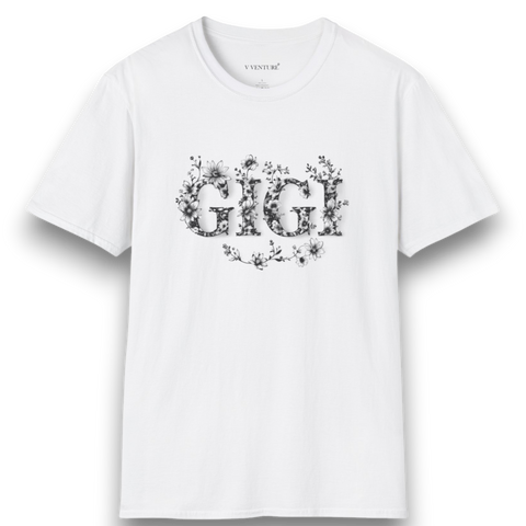 V VENTURE Floral Tee GIGI Floral Unisex Tee by – Softstyle Cotton Comfort, Timeless Floral Print V VENTURE