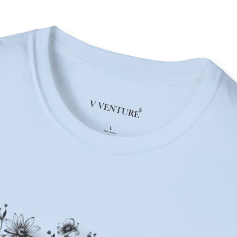 V VENTURE Floral Tee GIGI Floral Unisex Tee by – Softstyle Cotton Comfort, Timeless Floral Print V VENTURE