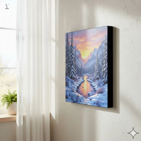 Winter Landscape Poster Print | Mountains & Snow Digital Art | Modern Ukiyo-e Style Wall Decor | Unframed & Custom Options Printify