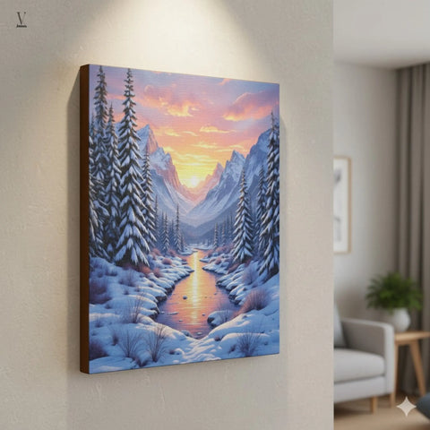 Winter Landscape Poster Print | Mountains & Snow Digital Art | Modern Ukiyo-e Style Wall Decor | Unframed & Custom Options Printify