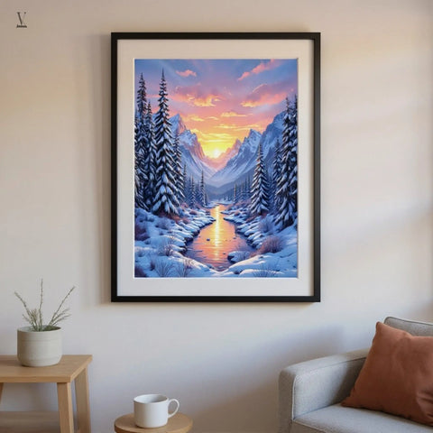 Winter Mountain Digital Art | High-Resolution Wall Art Download | Snowy Forest Poster Print | Instant Download V VENTURE