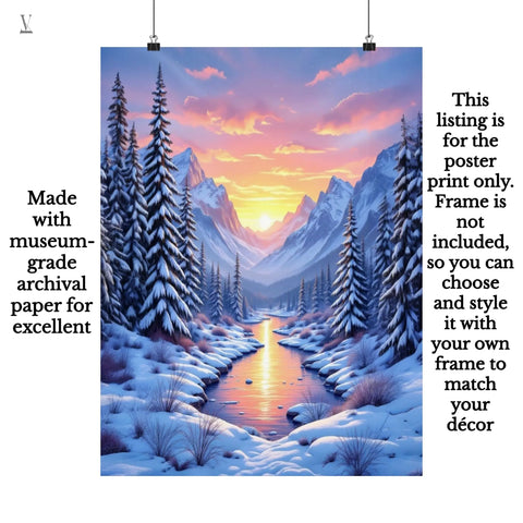 Winter Mountain Digital Art | High-Resolution Wall Art Download | Snowy Forest Poster Print | Instant Download V VENTURE