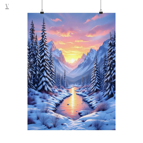 Winter Mountain Digital Art | High-Resolution Wall Art Download | Snowy Forest Poster Print | Instant Download V VENTURE