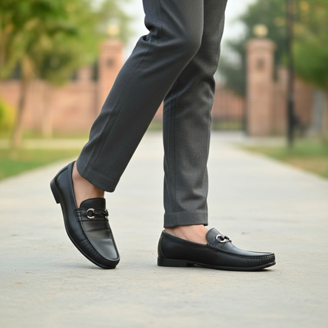 V VENTURE Classic Black Leather Loafers with Gold Hardware, Men’s Size 8