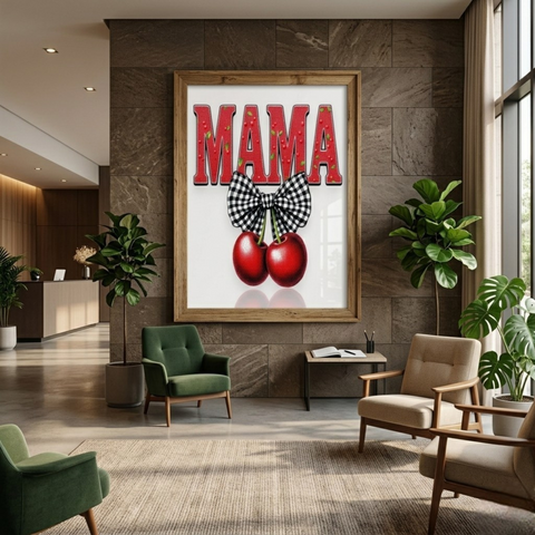 Retro MAMA Glitter Cherry Design PNG - Large 24x36 300DPI - Sublimation and DTG File