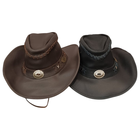 Wholesale Vventure Handmade Cowhide Leather Cowboy Hats - 10-Pack (Black & Coffee)